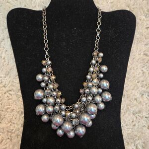 Silver Grey Pearl Cluster Necklace